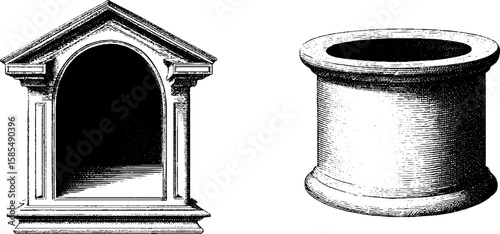Vintage kinetoscope engraving set for historical design and antique collectors