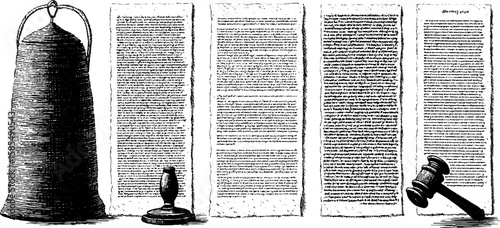 Antique manuscript collection with engraved illustrations for historical design