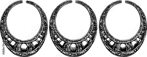 Vintage engraved antique necklace collection - intricate jewelry design for historical displays