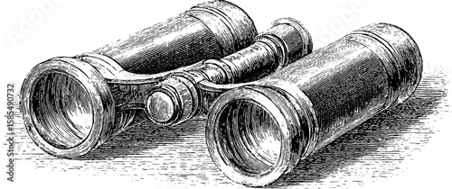 Vintage opera glasses engraving for antique collections or historical studies