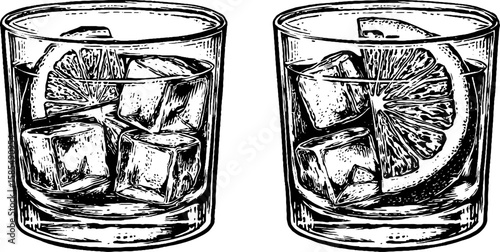 Vintage engraved aperol spritz and orange slice illustration for beverage design