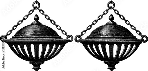 Antique vinaigrette set engraving with ornate chain design for vintage decor or art collectors