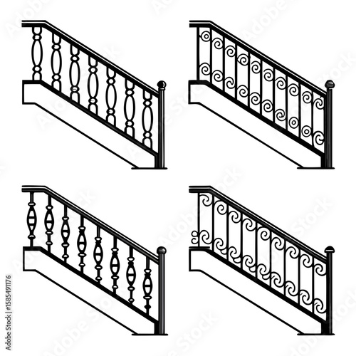 Ornate black metal stair railings staircase baluster