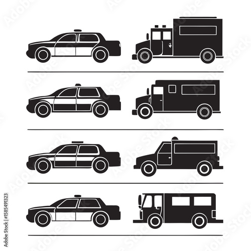 Police cars and trucks patrol car sedan