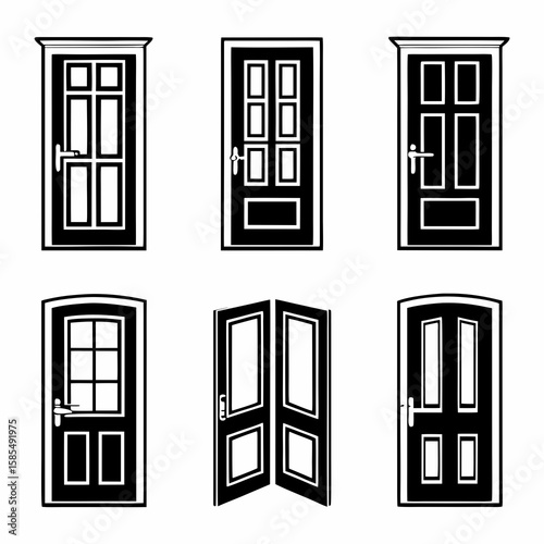 Various paneled doors with handles entrance entryway