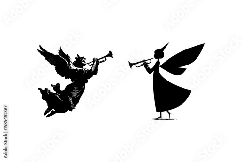 Angels playing trumpets create harmonious festive atmosphere, emphasizing joy