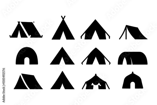 Camp tent silhouette collection: classic styles with simple designs for outdoor enthusiasts