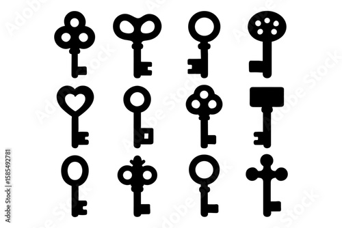 Vintage key collection: silhouettes of classic and antique designs