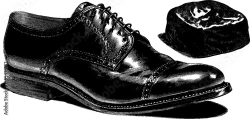 Vintage cobbler tools with classic shoe engraved artwork for design projects