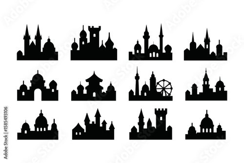 Global skyline silhouette collection featuring iconic architectural landmarks
