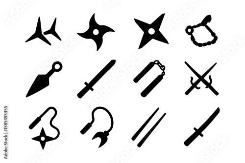 Silhouette collection of traditional ninja weapons and tools