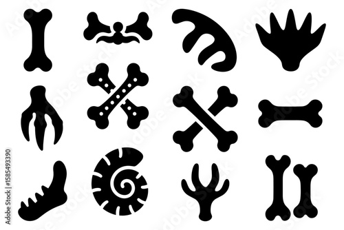 Silhouette collection of dinosaur fossil shapes for kids activities and education