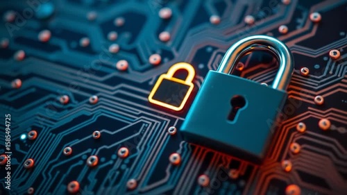 Wallpaper Mural Cybersecurity and data protection concept with lock on circuit board design background Torontodigital.ca