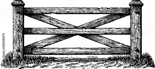 Vintage farm gate with rustic frost pattern engraving for design and decor