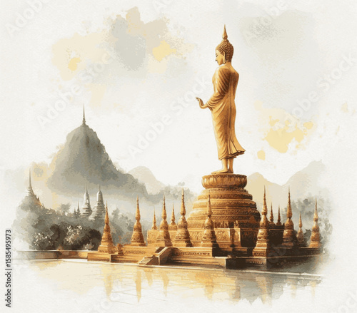 Buddha in Watercolor Light Buddha statue isolated vector illustration svg