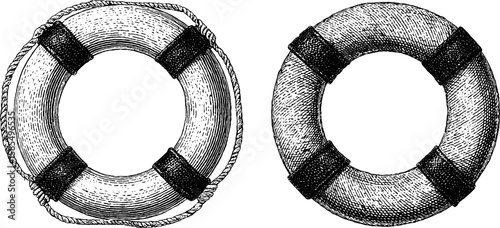 Vintage engraved lifeguarding equipment set for rescue design