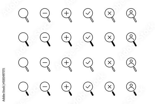 Search icon. Magnifier glass sign. Isolated search vector set. Zoom in out sign.
