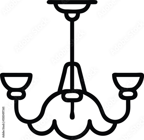 Elegant chandelier icon, minimalist lighting fixture design in outline style for interior decoration projects