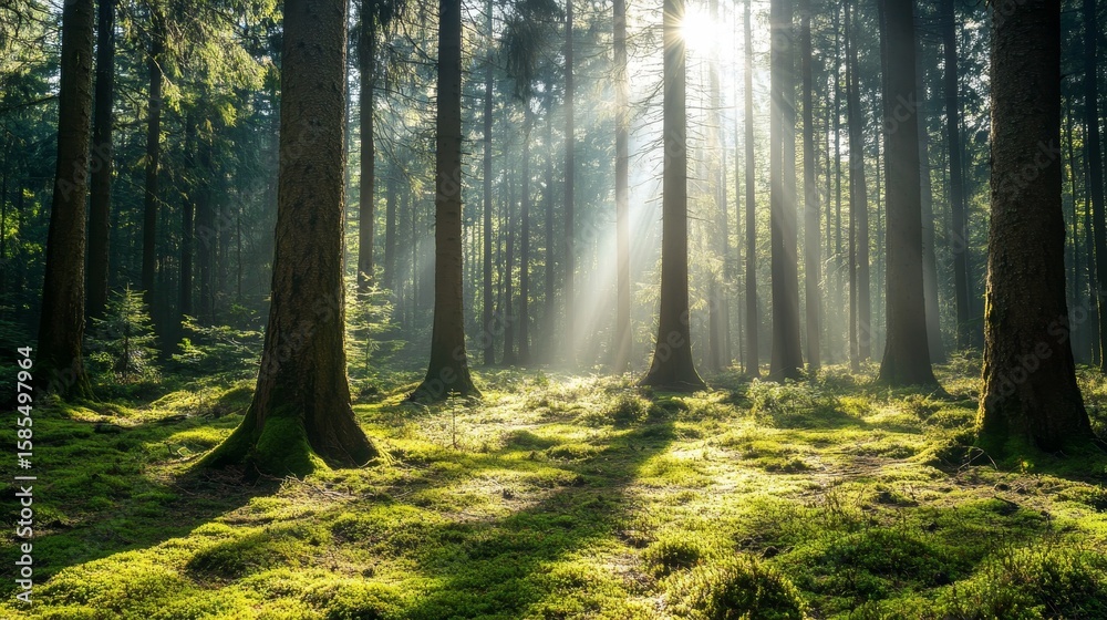 Naklejka premium A serene countryside forest depicted in an anime-inspired background animation style