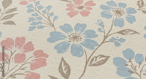 Wallpaper Mural Floral Textile Design: Pastel Blooms on Beige Torontodigital.ca