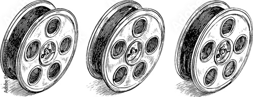 Vintage cinema theme with engraved style movie reels for retro design