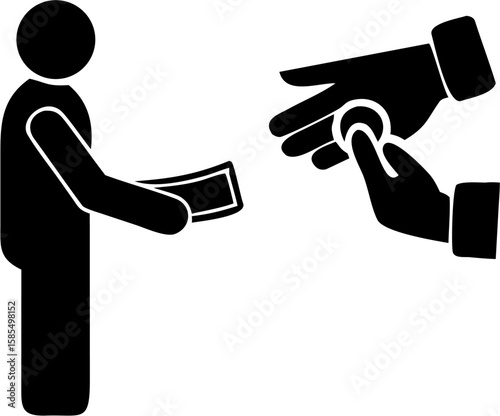 Person giving money to another person in a transaction with hands exchanging currency and payment made