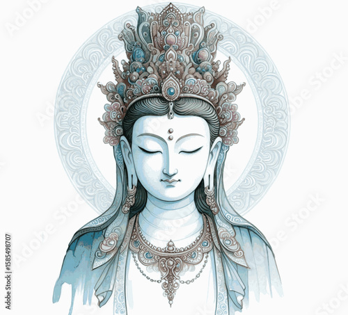 Watercolor Guanyin Bodhisattva Guanyin isolated vector illustration svg