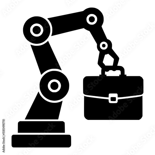 Robotic mechanical arm holding a briefcase symbolizing automation in business, artificial intelligence, and the future of work