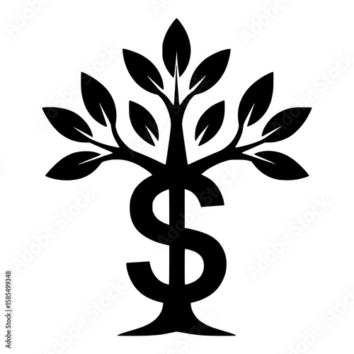 Creative vector of a money tree with a dollar sign symbolizing investment, savings, and economic prosperity