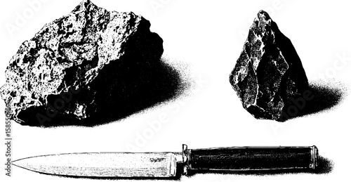 Engraved art of stonemason tools and chisels for creative projects and design inspiration