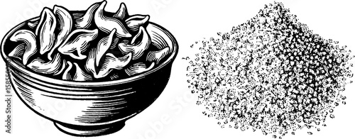 Gourmet cuisine concept featuring truffle macaroni and cheese engraved art for culinary design