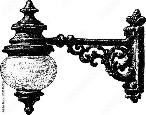 Victorian gas lamp engraving for vintage interior design and historical decor