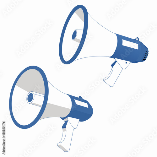 
a pair of blue and white megaphones