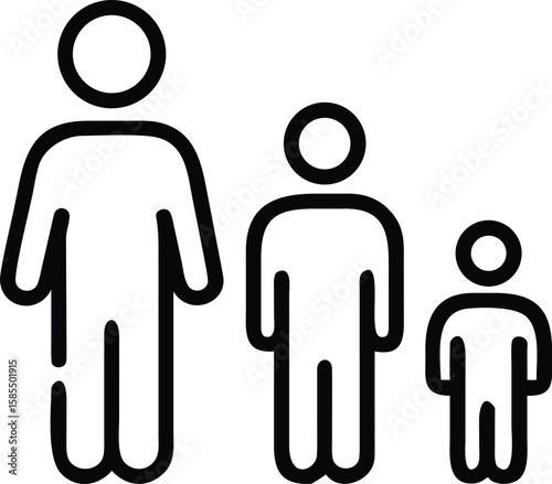 Family Growth Icon Showing Adult, Teenager, and Child in Simple Line Style