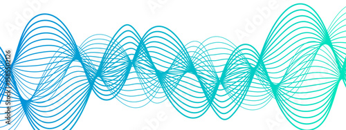 Abstract wave design with overlapping curved lines and  gradient. Lines rhythmic, flowing, elliptical waveform and sound waves or frequency modulation. Harmony, energy, and movement. 