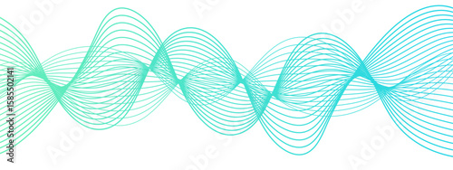 Abstract wave design with overlapping curved lines and  gradient. Lines rhythmic, flowing, elliptical waveform and sound waves or frequency modulation. Harmony, energy, and movement. 