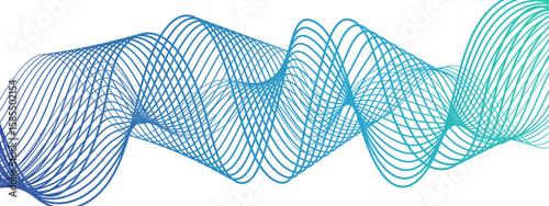 Abstract wave design with overlapping curved lines and  gradient. Lines rhythmic, flowing, elliptical waveform and sound waves or frequency modulation. Harmony, energy, and movement. 