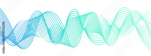 Abstract wave design with overlapping curved lines and  gradient. Lines rhythmic, flowing, elliptical waveform and sound waves or frequency modulation. Harmony, energy, and movement. 