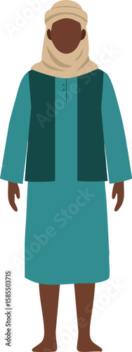 Person wearing traditional middle eastern clothing with headscarf and long robe in flat vector style