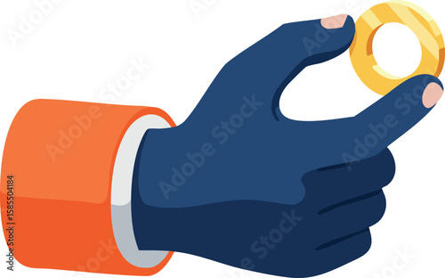 Hand holding golden ring isolated on white background vector illustration for jewelry or engagement design concepts