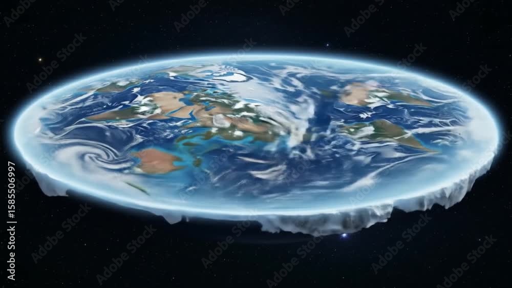 Flat earth map depicts a flat planet, suitable for digital design, conspiracy theory concept, educational purposes, and controversial topics.