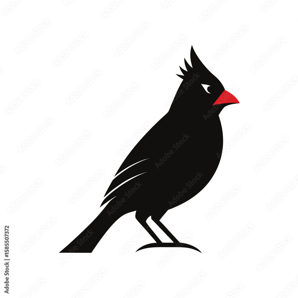Fototapeta premium Minimalist silhouette of a cardinal perched on a branch suitable for cards