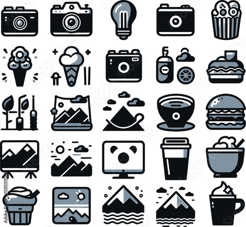 Food and drink icon set with kitchen and restaurant symbols