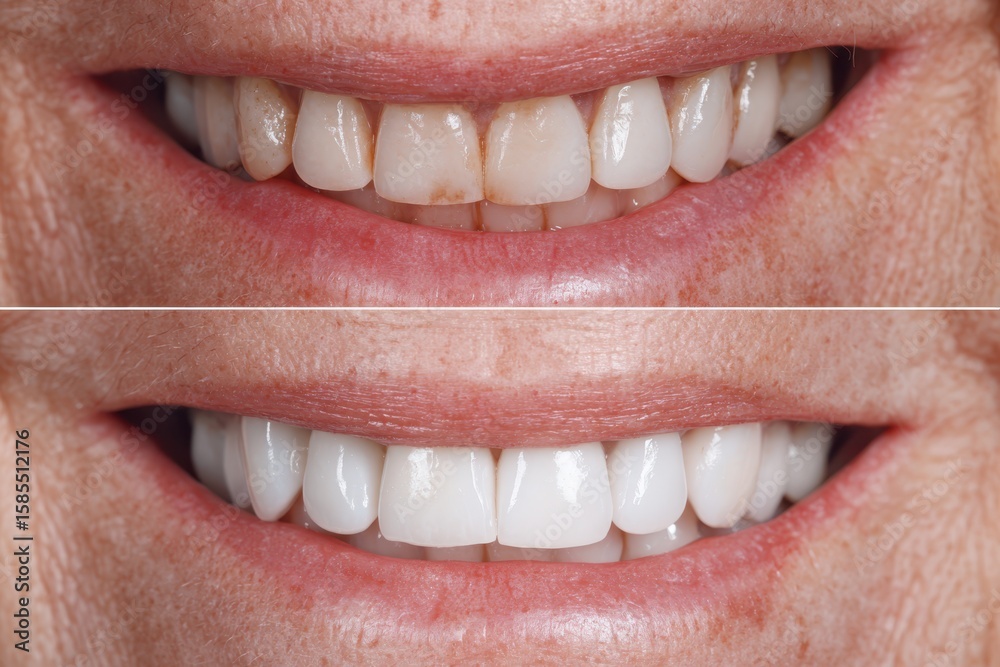 Fototapeta premium Create a Photo of Teeth Treatment at a Dentist - Before and After Teeth Whitening.