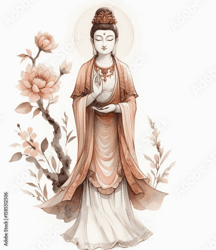 Guanyin's Watercolor Grace Bodhisattva Guanyin isolated watercolor vector illustration svg