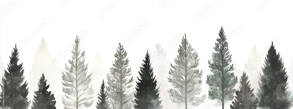 Obraz premium A forest tree line is shown in isolation on a transparent white background