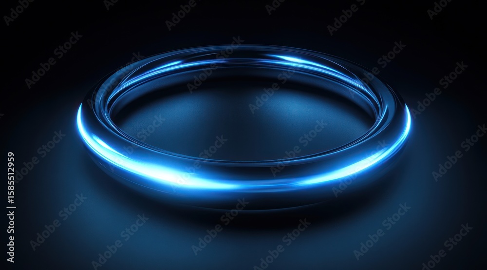 Fototapeta premium Glowing Ring, A Luminous 3D Rendering on a Dark Background Displaying Circular Brilliance