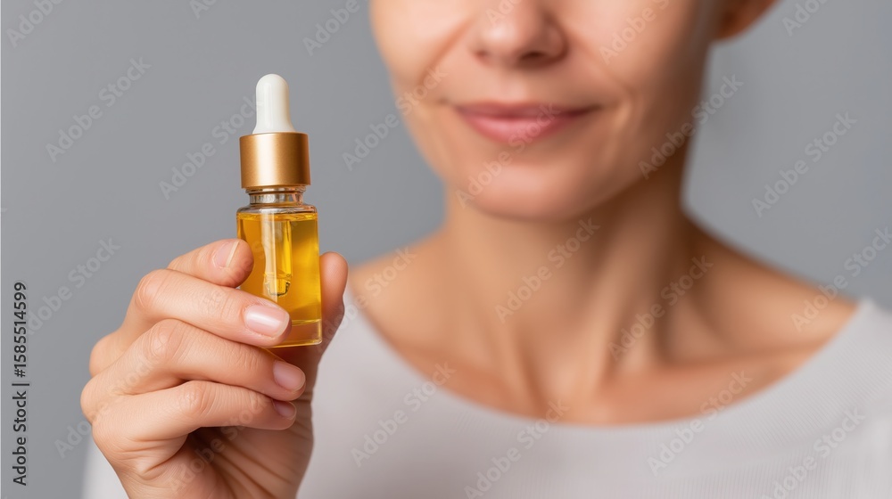 Fototapeta premium Beautician holding essential oil serum bottle for facial skin care