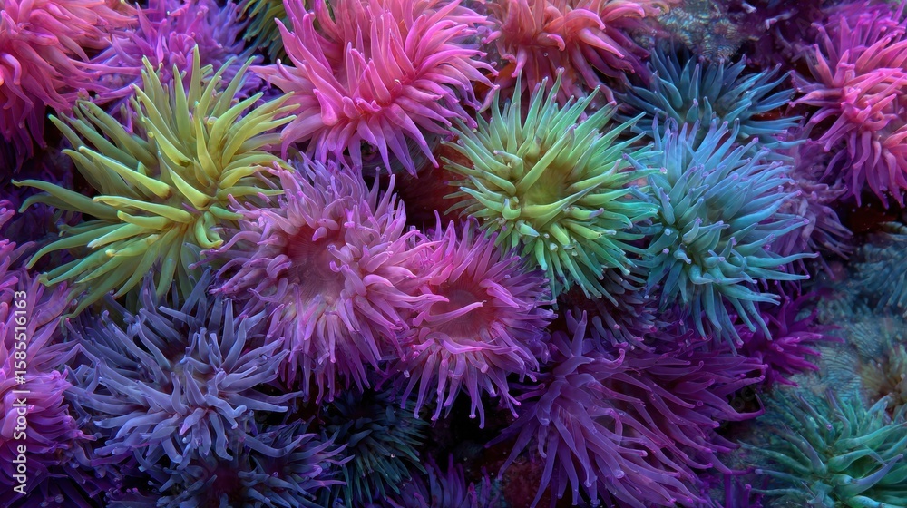Vibrant and Colorful Sea Anemones Underwater Close-Up Photography Vibrant and Colorful Sea Anemones Underwater Close-Up Photography