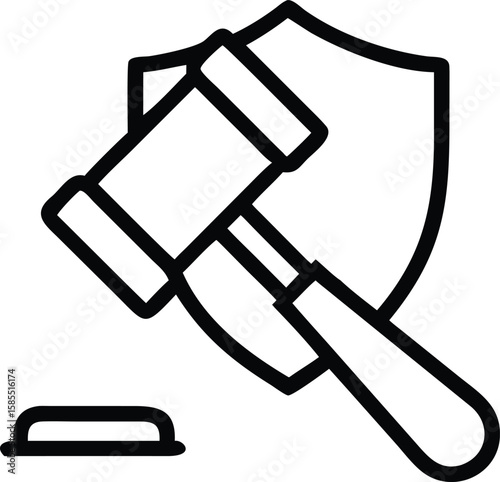 Gavel and shield outline icon for law, justice, and legal protection